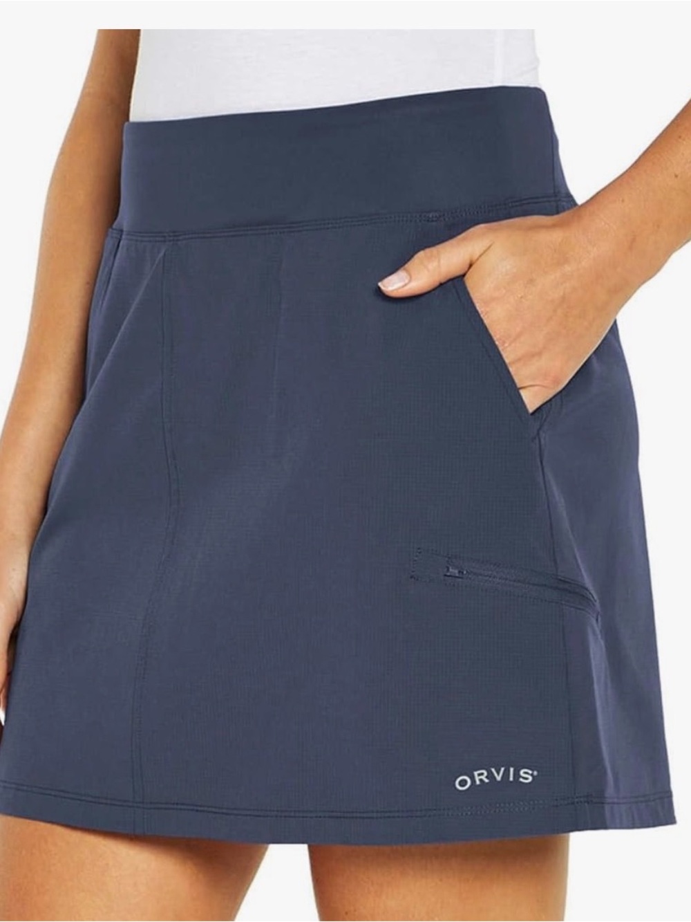 Orvis Active Skort Blue Zip Pocket Athletic Golf Travel Skirt XL EUC